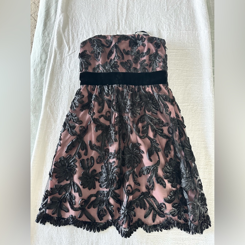 Phoebe Couture Pink Dress with Black Floral Appliqué